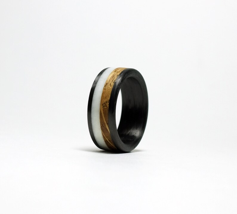 Wood Ring Whiskey Barrel Wood, Carbon Fiber Band image 5