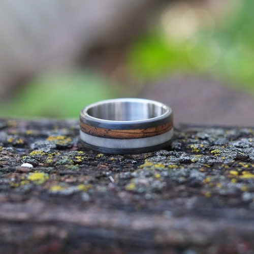 Carbon Fiber Ring With Whiskey Barrel Oak and Deer Antler Etsy