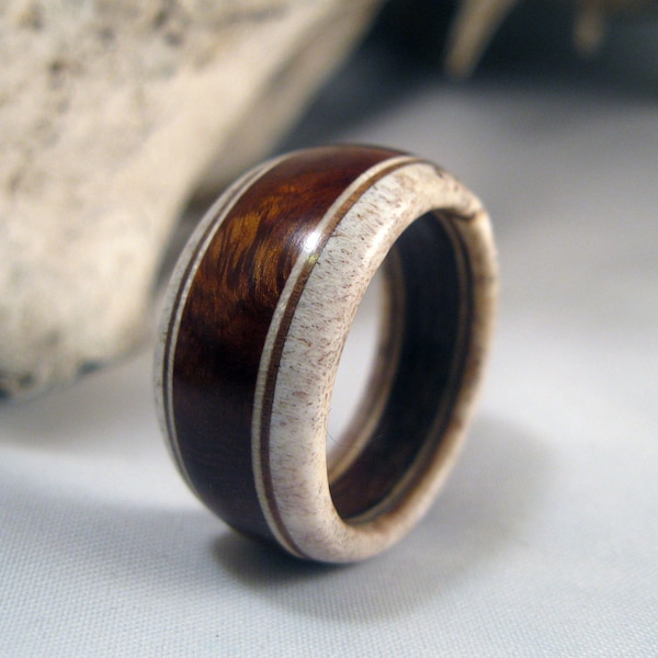 Ironheart Wood Ring - Ironwood and Deer Antler Band Ring