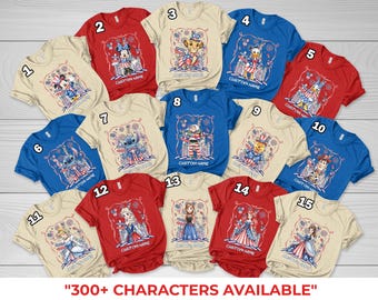 Retro 90s Mickey And Friends Patriotic Disney Tee, Crop Top, Red White And Blue, Fourth of July Celebration, America Independence B1CY04