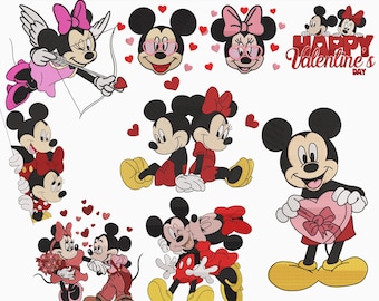 Valentine Mouse Couple-borduurbundel, Love Mouse Machine-borduurontwerpset, romantische Valentine-steekbestanden (digitale download)