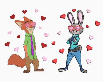Disney Zootopia Zeichen Stickerei, Nick Wilde Stickerei, Judy Hopps Stickerei, Zootopia Polizei paar, Instant Download
