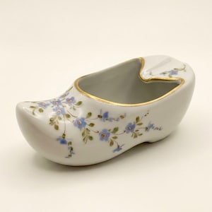 Vintage Limoges porcelain shoe ashtray hand painted A Baroni forget me not blue flowers gold trim french sabot