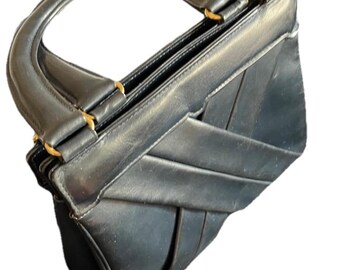 CILLI Roma mini woven leather top handle handbag, midnight blue