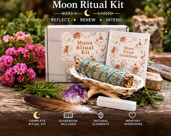 Moon Ritual Kit with Sage Spray, Palo Santo, Guidebook (New Moon Gift)