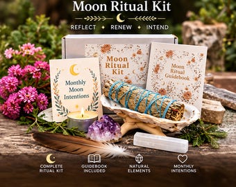 Moon Ritual Kit with Guidebook | Sage, Palo Santo, Shell, Sage Spray (Monthly Intentions)