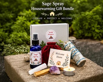 Sage Spray Housewarming Gift Bundle | Room Mist and Abundance Intention Pouch | New Home Gift