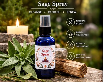 Sage Room Spray | Smoke-Free Cleansing Mist with Lavender & Palo Santo | Meditation and Home Gift