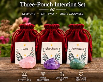 Red Velvet Abundance Pouches Set of 3 | Clear Quartz, Cloves & Red String | Spiritual Gifts