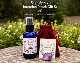 Sage Room Spray + Red Velvet Intention Pouch Gift Set | Mindful Rituals