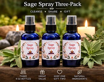Sage Room Spray 3-Pack | Smoke-Free Cleansing Mist with Lavender & Palo Santo | Meditation Gift Set