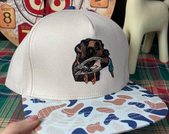 Duck and Dog Embroidered Trucker Hat Camo Bill Outdoor Hunting Snapback Cap for Men and Women Waterfowl Hunter Gift