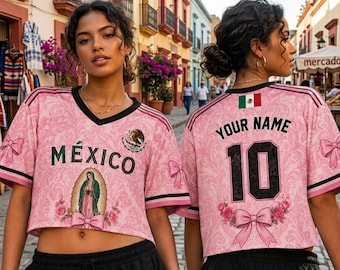 Personalized Mexico Soccer Crop Top Jersey Custom Name Number Womens Sporty Tee Stylish National Pride Apparel Unique Gift for Fans