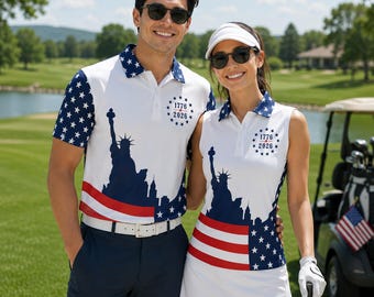 USA 250th Anniversary Golf Polo Shirts 1776 2026 Patriotic Couple Outfit Liberty Matching Golf Polos Sleeveless Women Men Shirts Gift