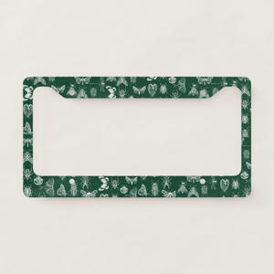 Green Entomology Insect Bug License Plate Frame Vintage Dark Forest Green Aesthetic White Moth Butterfly Beetle Decor Gift for Nature Lover