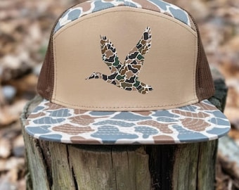 Camo Duck Embroidered Hunting Hat | Waterfowl Trucker Cap | Duck Hunter Gift | Outdoor Camo Mesh Snapback