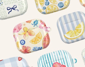 Cute Fruit Floral AirPods Case Lemon Strawberry Shell Pattern Cover for AirPods Gen 1 2 3 4 Pro Summer Gift