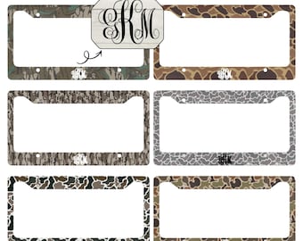 Custom Monogram Camo License Plate Frame Personalized Camouflage Car Accessory Hunting Style Auto Decor Gift for Him Husband Truck Tag Frame