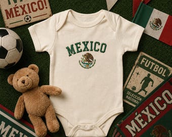 Mexico Embroidered Baby Bodysuit Football Infant Onesie, Custom National Flag Toddler Romper, Viva Mexico Newborn Soccer Outfit