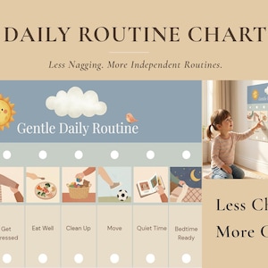 Preschool Daily Routine Chart & Guide End Morning Chaos for Ages 2-6 with Gentle Praise Guide Montessori Visual Schedule A4 PDF