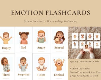 8 Feelings Cards for Kids | Social Emotional Learning SEL Printable Emotion Flashcards for Calming Corner Montessori Toddler Learning