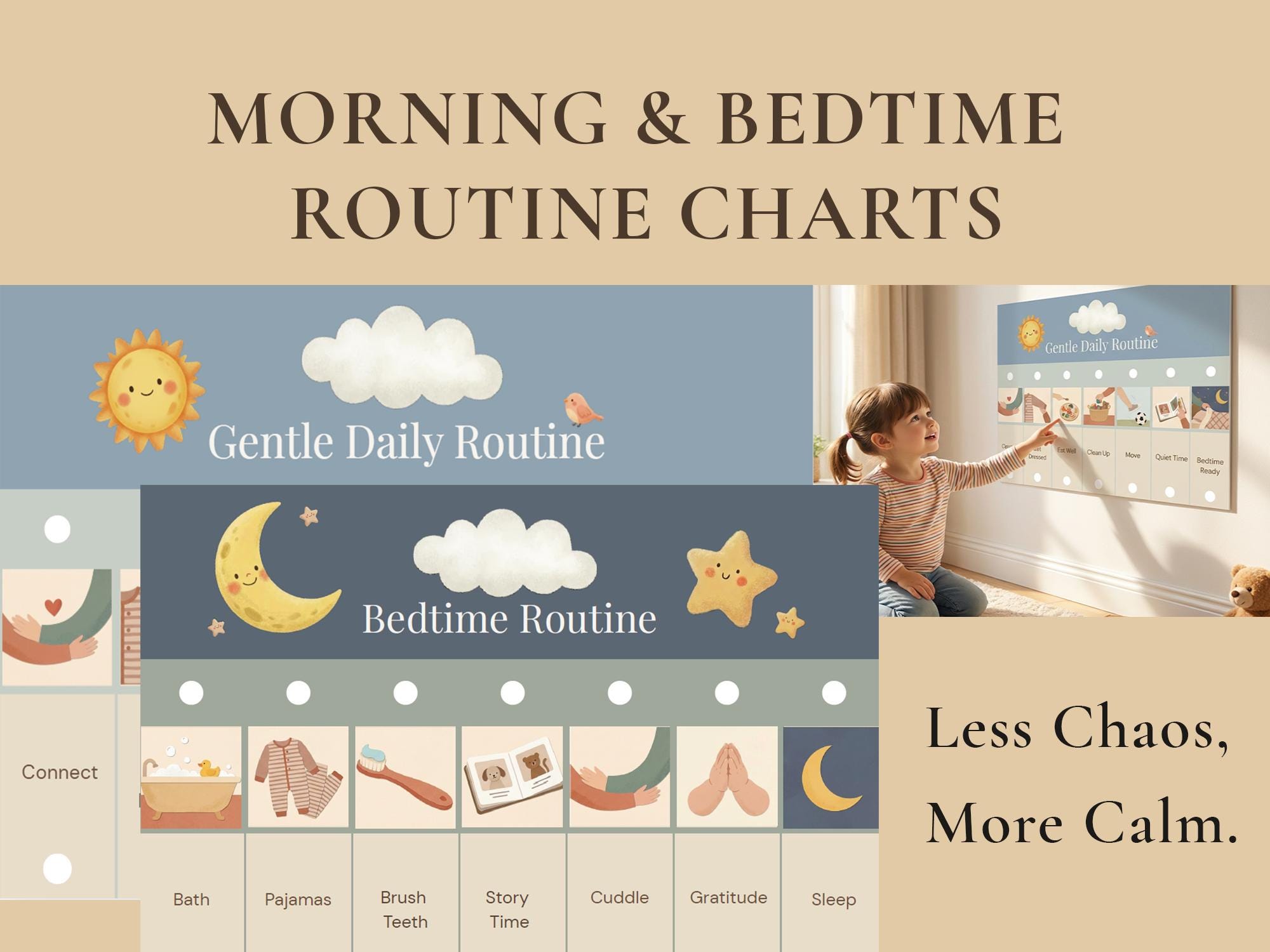 Kids Daily Routine Chart, Morning Bedtime Visual Schedule Cards ...