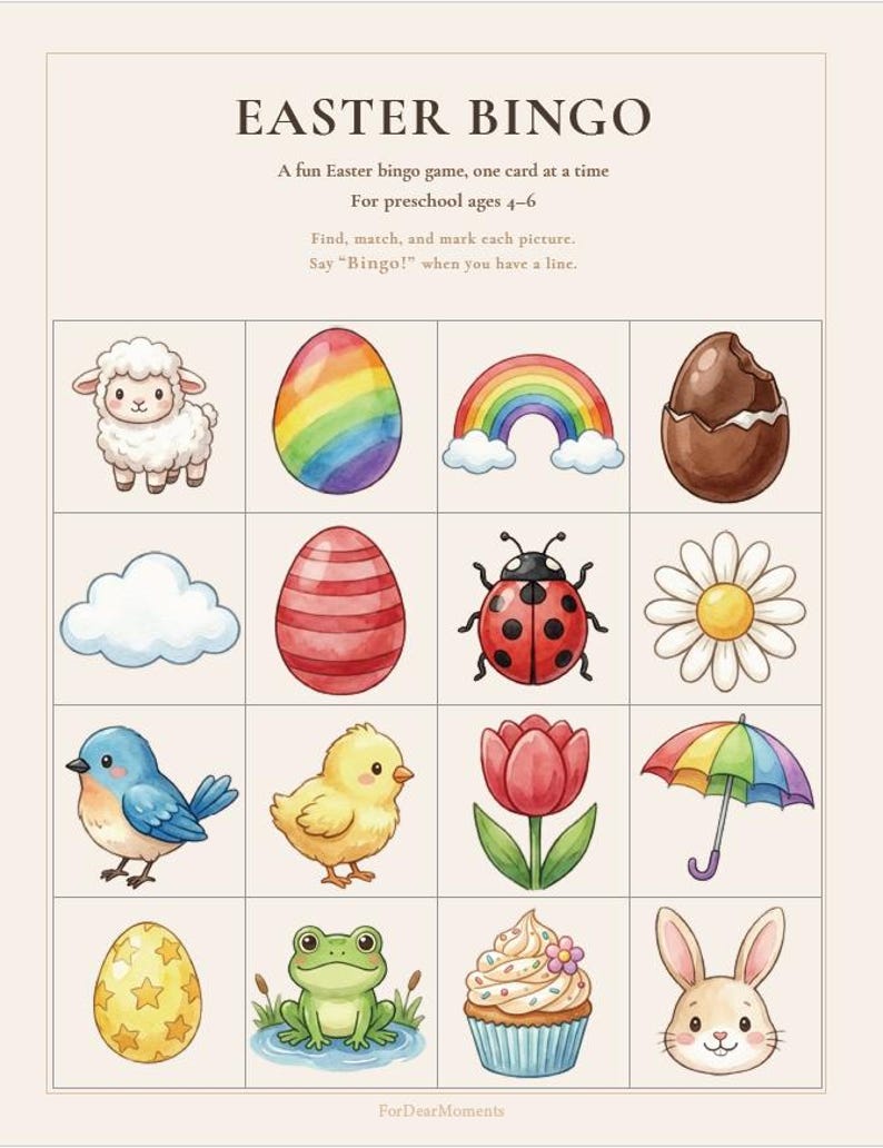 50 Easter Bingo Boards for Preschoolers Ages 4-6, Class Party Game, 35 ...
