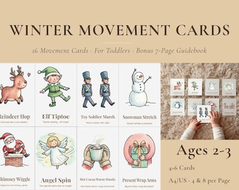 16 Christmas Movement Cards for Toddlers, Holiday Activity (Printable)