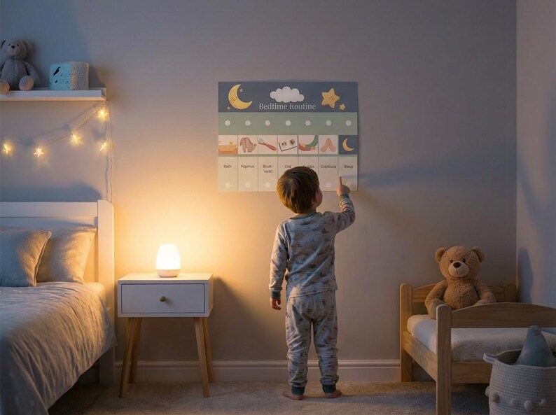 Bedtime Routine Chart for Toddlers Visual Bedtime Routine to Calm Night ...