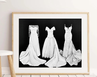 Benutzerdefinierte 3 Generationen Hochzeitskleid Porträt, Mutter Tochter Kleid Kunstwerk, drei Generationen Geschenk Hochzeitstag Geschenk Familie, Geschenk Großmutter