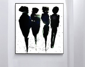 Abstract black silhouettes, people abstract figures, minimalist silhouette, dark black, black white art, contemporary modern decor original