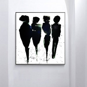 Abstract black silhouettes, people abstract figures, minimalist silhouette, dark black, black white art, contemporary modern decor original