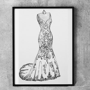 Wedding dress sketch, Custom Wedding sketch, First Year Paper Anniversary Gift, Wedding Gift, wedding dress drawing, bridal illustration FULL LACE DRES 11X14 inches
