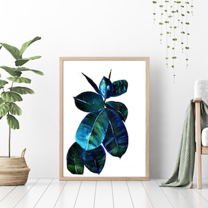 Smaragdgrüne Blätter Kunstdruck | Pflanzen Illustration | Blumen Dekor | Große Ficus Blätter Botanische, Karte für Mama