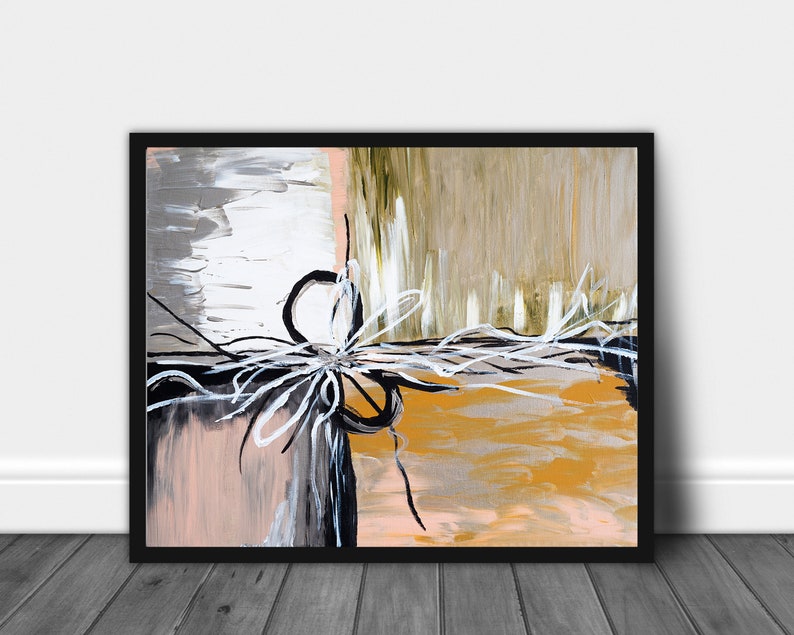 Modern Abstract Art Print Bronze Silver Dusty Pink Black Bedroom Decor Painting Abstract Living Room Wall Art Blush Pink Bronze