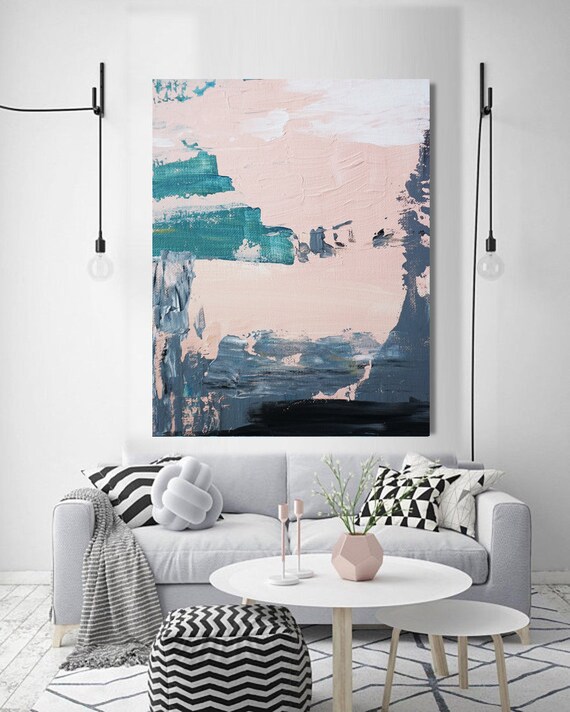Abstract Painting Blush Pink Wall Art Teal Black Print - Teal And Black Wall Art Abstract Painting Blush Pink Wall Art Teal Black Print - Teal And Black Wall Art