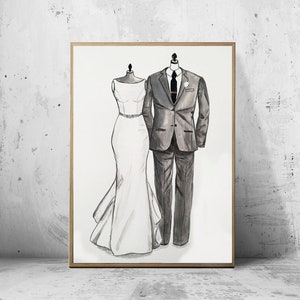 Wedding personalised bridal unique gift, bride dress, custom bride groom portrait wedding Gift for WIFE, Gift wedding day couple portrait, 11 X 14 inches