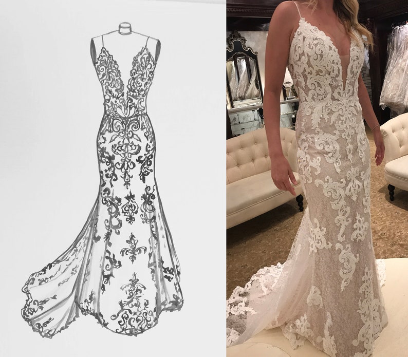Hochzeitskleid Skizze Kommission Illustration 1. Jahrestag ...