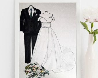 Wedding personalised bridal unique gift, bride dress, custom bride groom portrait wedding Gift for WIFE, Gift wedding day couple portrait,