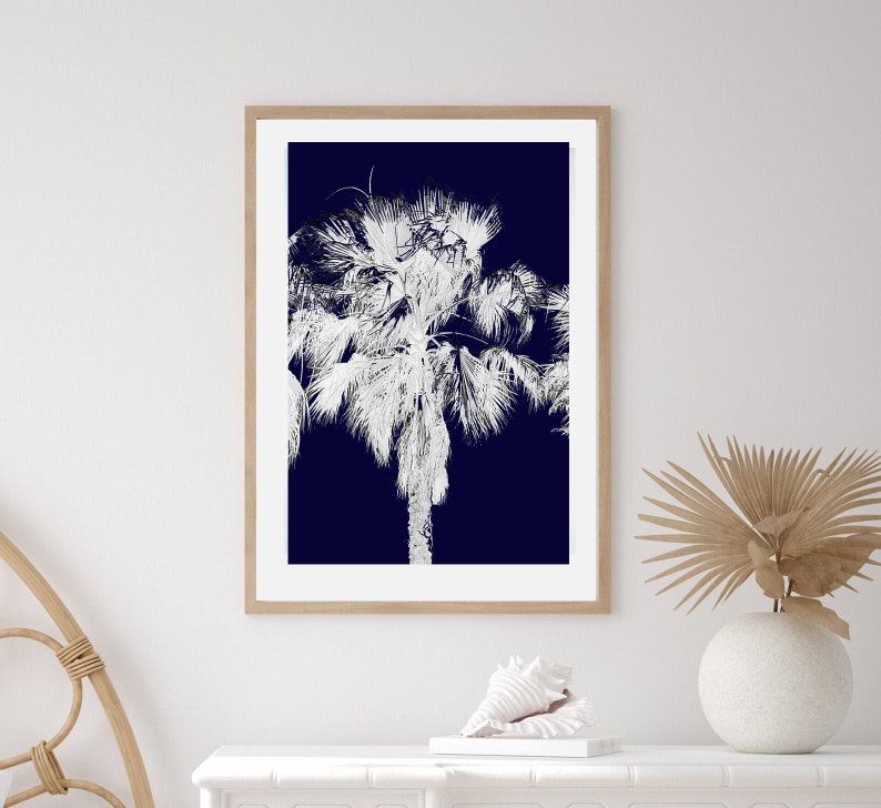 Palm Tree Botanical Navy Blue Illustration Digital Download | Etsy