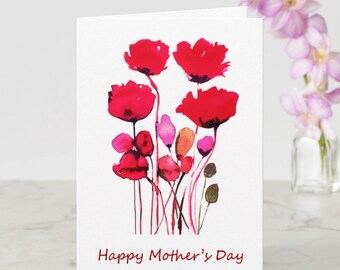 Mothers Day Watercolor printable flower, Floral watercolor red popies watercolor painting, Simple gift for Mom, Mother's Day card, best gift