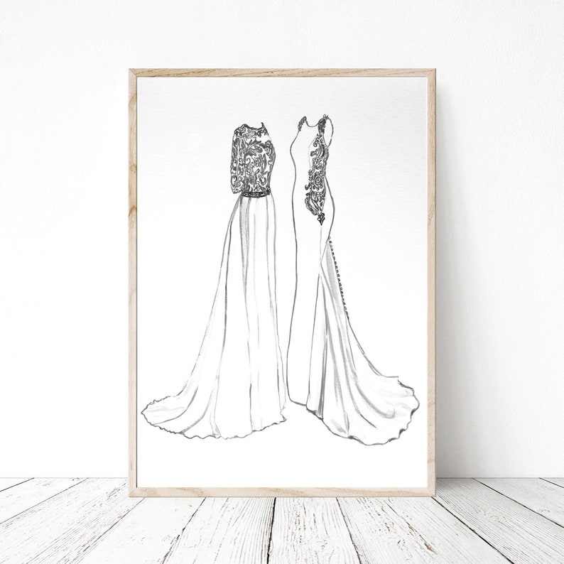 Generations Wedding Illustration Custom gift grandmother, Daughter Art Wedding Keepsake gift Mom dress illustration, Anniversary Gift unique image 8