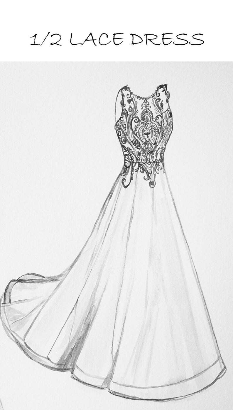 Wedding dress sketch, Custom Wedding sketch, First Year Paper Anniversary Gift, Wedding Gift, wedding dress drawing, bridal illustration image 6