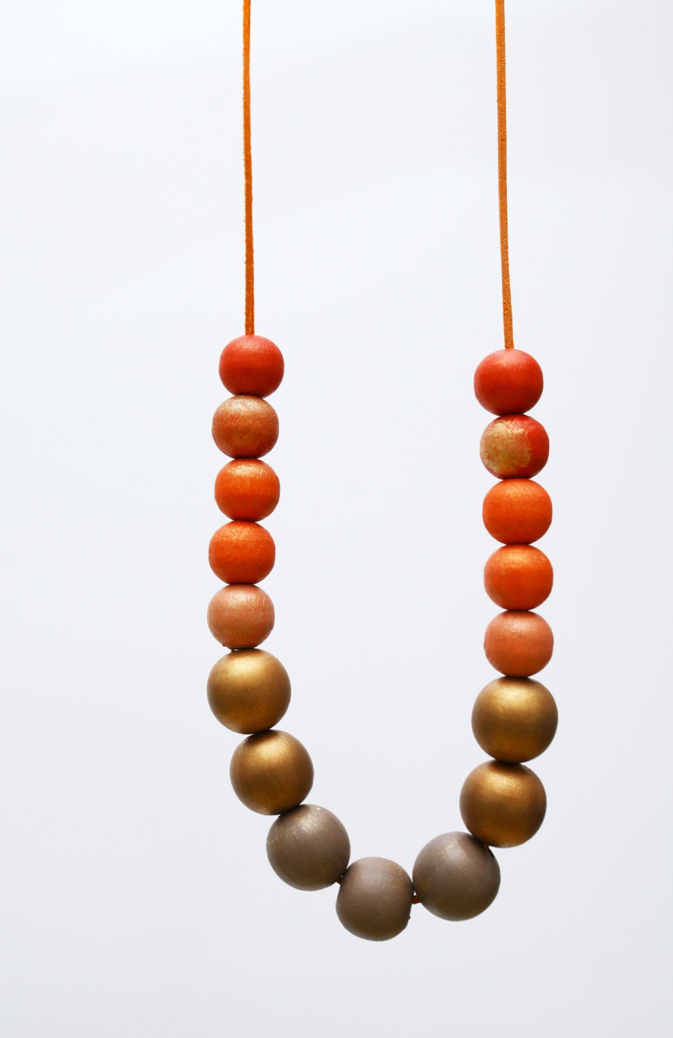 Modern Red Coral Orange Wood Necklace 