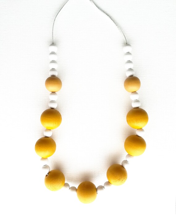 Mustard Yellow White Wood Necklace 