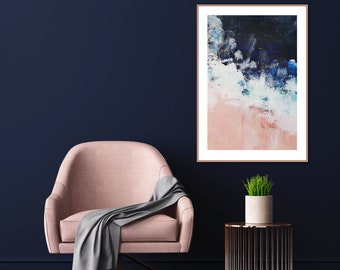 Millennial pink art, Blush pink nautical print, Abstract nautical Ocean art, Navy Wall Art, coastal Pink Ocean beach, Navy Decor white beach