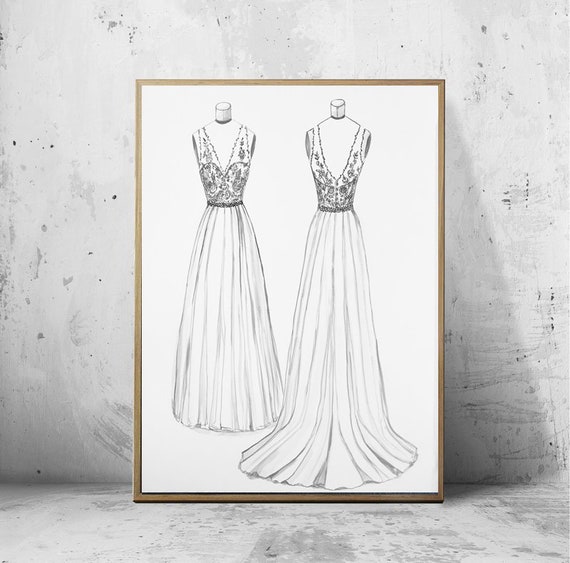 Boceto del vestido de novia ATRÁS y ADELANTE Regalo para la - Etsy España Boceto del vestido de novia ATRÁS y ADELANTE Regalo para la - Etsy España