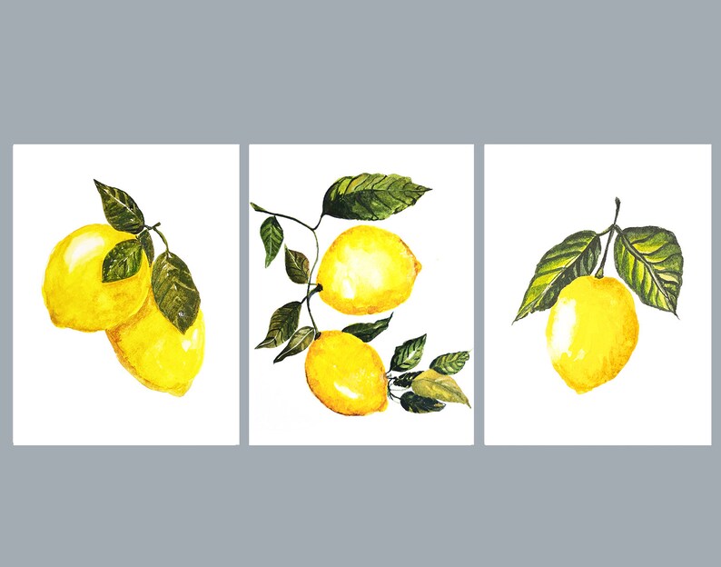 Lemon Decor Set Of3 Lemon Art Lemons Painting Lemon Etsy