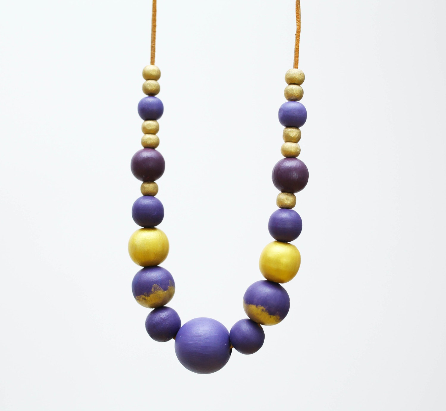 Hand painted wood necklace Purple gold gold dipped beads Etsy