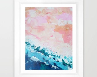 Blush pink nautical print, Navy Ocean art, Turquoise Blue Wall Art, Abstract coastal, Barbiecore Pink Ocean beach, waves ocean, pink beach